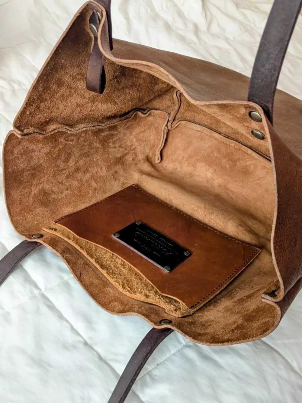 RARE Custom Portland Leather Goods Large Classic Tote Bag in Nutmeg MADE IN USA - Picture 8 of 13